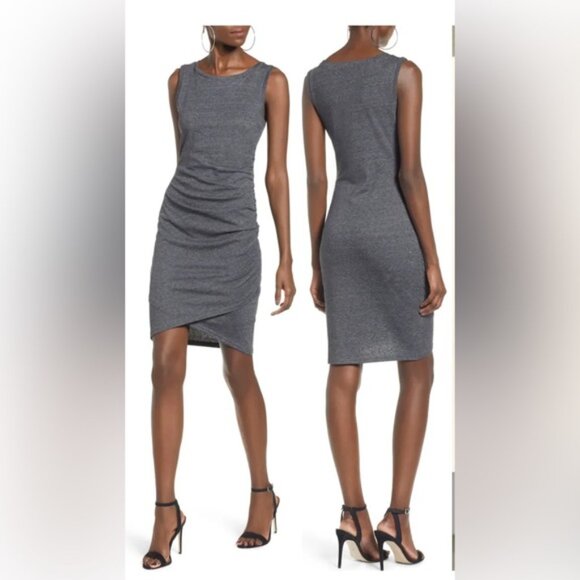Leith Nordstrom Tank Dress Side Ruching Bodycon Dress Heather Gray L - Picture 1 of 6